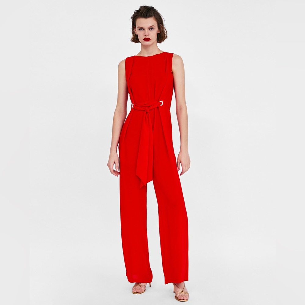 NWT Zara Red Jumpsuit with Front Tie